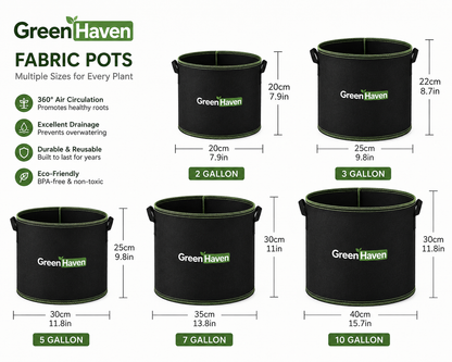 GreenHaven Fabric Grow Bags — Breathable Pots for Vegetables, Herbs & Flowers